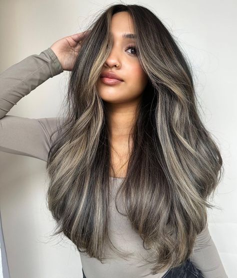 Dark Hair with Ash Brown Highlights Brown Hair Color Styles, Natural Ash Brown Hair, Hair Color Styles, Light Ash Brown Hair, Brown Hair Trends, Ash Brown Hair Color, Ash Brown Hair, Brown Hair Inspo, Brown Hair Dye