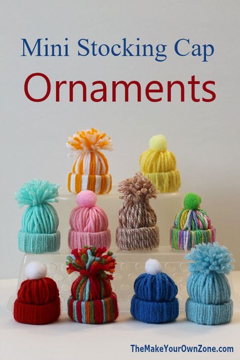 Easy Yarn Craft - Mini Stocking Cap Ornaments - A fun kids craft too! Yarns Ornaments, Fun Holiday Crafts, Easy Crafts For Teens, Yarn Crafts For Kids, Easy Yarn Crafts, Mini Stockings, Crafts For Teens To Make, Christmas Crafts For Adults, Yarn Hats