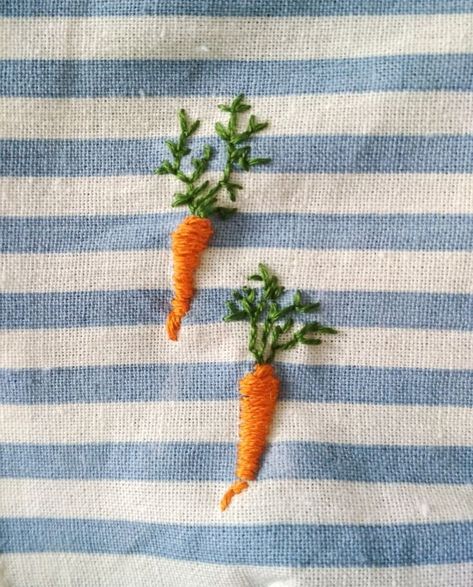 Vegetable Embroidery, Carrot Embroidery, Tiny Embroidery, Embroider Ideas, Embroidery Easy, Botanical Embroidery, Clothes Embroidery Diy, Small Embroidery, Hand Embroidery Projects