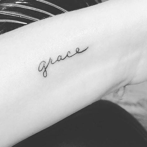 Simple Word Tattoos, Rib Tattoos Words, Grace Tattoo, Grace Tattoos, Think Tattoo, Quote Tattoos Girls, One Word Tattoos, Words Beautiful, Small Tattoos With Meaning