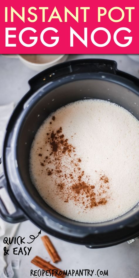 Looking for an easy eggnog recipe this holiday season? This Instant Pot Eggnog is a super quick and simple way to whip up everyone's favorite festive beverage. And thanks to the Instant Pot, this homemade eggnog can be even be made ahead of time, and in less than 15 minutes! You'll love how creamy, fresh, and flavorful Instant Pot Eggnog tastes. Click through to get this awesome Instant Pot Eggnog Recipe!! #instantpot #instantpotrecipes #eggnog #holidays #christmas #holidayrecipes #drinkrecipes Crockpot Eggnog, Egg Nog Recipe Homemade, Easy Eggnog Recipe, Egg Nog Recipe, Egg Nog Recipe Easy, Alcoholic Eggnog, Eggnog Drinks, Eggnog Recipe Homemade, Holiday Eggnog