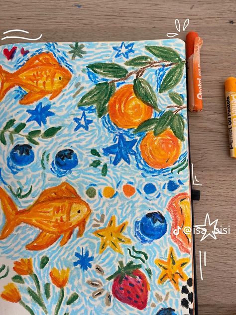 Art Imitates Life, Art Portfolio Ideas For Students, Oil Pastel Summer Art, Pastel Color Pencil Drawing, Stuff To Draw With Crayons, Pastel Coloring Drawing, Marker Journal Art, Beyond The Border Art Projects, Flower Sketchbook Ideas