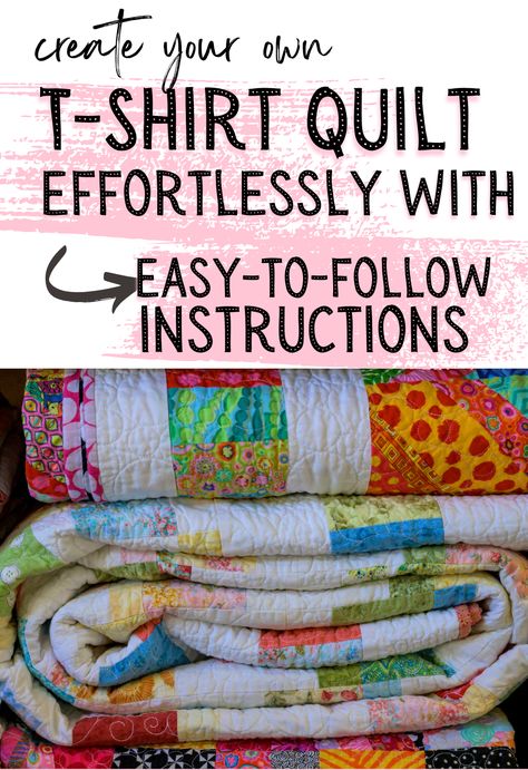 Easy DIY T-Shirt Quilt Instructions for Beginners Tshirt Quilt Easy, Quilt Diy Easy, Tshirt Quilt Tutorial, Tshirt Quilt Diy, Tshirt Quilt Pattern, Quilt Instructions, Making A Quilt, Tee Shirt Quilt, Basic Quilt