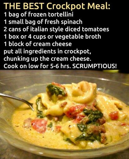 Quick and Easy Dinners aka Lazy Meals Crock Pot Tortellini, Best Crockpot, Crockpot Meal, Crock Pot Food, Best Crockpot Recipes, Vegetarian Crockpot, Tortellini Soup, Crockpot Dishes, Crock Pot Soup