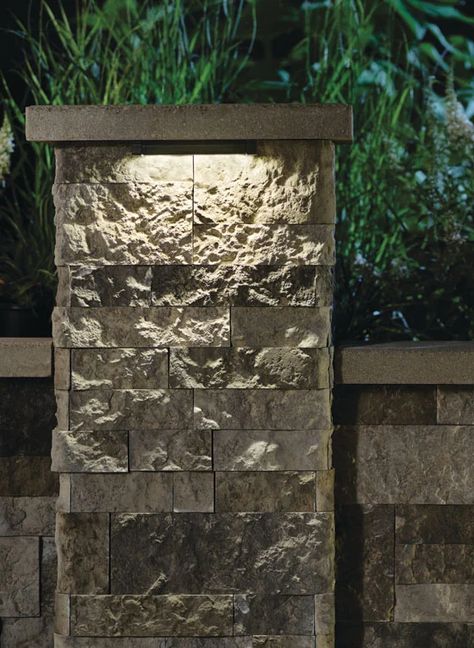 Hardscape | Kichler Lighting Brick Mailbox With Solar Light, Stone Pillar With Light, Brick Driveway Pillars With Lights, Pillar Lighting Outdoor, Outdoor Gate Lights Entrance, Driveway Pillar Lights, Driveway Columns With Lights, Column Lights Outdoor, Stone Pillars Driveway Entrance