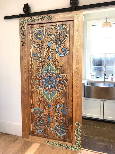 Custom Made Wooden Doors,classic Single Door, Luxury Mandala Design Door Hand-painted , Custom Barn Doors, Front Doors, Pantry Doors, - Etsy Room Divider Entrance, Sliding Door Room, Bedroom Pantry, Door Room Divider, Door Dining Table, Custom Sliding Doors, Carved Door, Custom Barn Doors, Pantry Doors