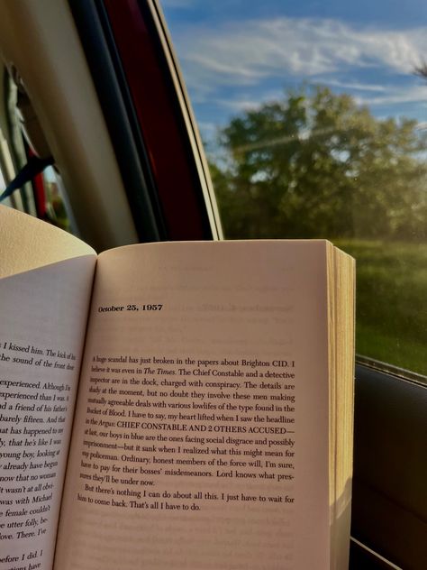 Reading Book In Car Aesthetic, Books In Car Aesthetic, Book In Car Aesthetic, Reading In Car Aesthetic, My Policeman Aesthetic, Book Asthetics Photos, Bethan Roberts, Reading In The Car, Reading Book Aesthetic