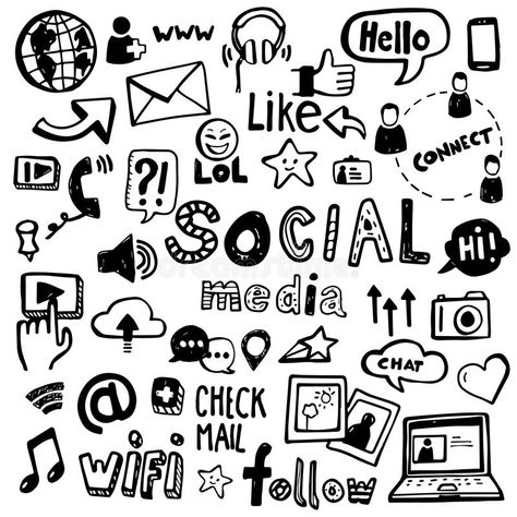 Line Web, Sketch Icon, Social Media Marketing Facebook, Social Media Signs, Doodle Art Drawing, Drawing Activities, Doodle Coloring, Social Media Infographic, Sketch Notes