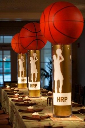 Basketball Centerpieces, Sports Centerpieces, Bar Mitzvah Centerpieces, Mitzvah Centerpieces, Basketball Theme Party, Sports Banquet, Mitzvah Decor, Ball Logo, Bat Mitzvah Party