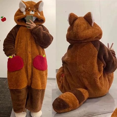 Cute Fluffy Clothes, Red Panda Onesie, Red Panda Hoodie, Red Panda Outfit, Red Panda Aesthetic, Red Panda Costume, Fluffy Onesie, Outfits With Red, Red Panda Plush