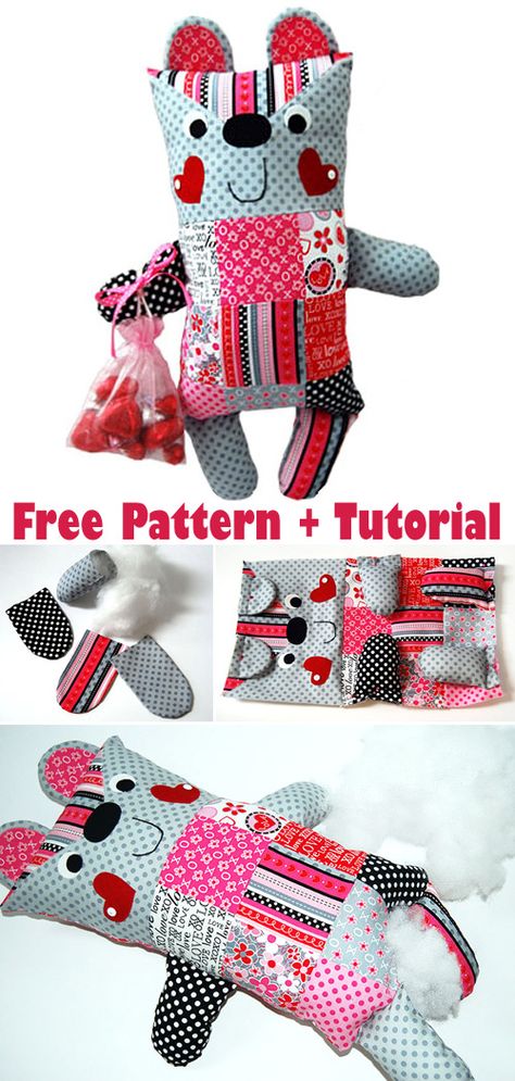 Patchwork, Free Stuffy Patterns Sewing, Patchwork Toys Free Patterns, Animal Pillows Pattern Sewing, Softies Patterns Free, Cat Stuffed Animal Pattern Free Sewing, Patchwork Stuffed Animals, Free Dog Sewing Patterns, Soft Toy Patterns Free Templates Sewing