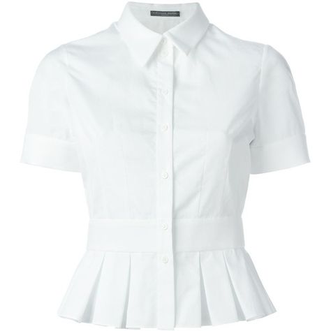 Alexander McQueen Pleated Peplum Top ($388) ❤ liked on Polyvore featuring tops, blouses, shirts, white, peplum blouse, cotton short sleeve shirts, white short sleeve blouse, white peplum shirt and white peplum blouse Rich School, Short Sleeve Peplum Top, White Peplum Tops, Peplum Shirt, White Short Sleeve Blouse, White Cotton Blouse, White Short Sleeve Shirt, White Short Sleeve Tops, White Peplum