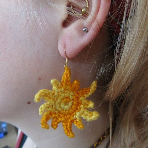 Look what I just found on Depop 🙌  https://depop.app.link/79cMOl4JQ7 Yellow Crochet Accessories, Crochet Earrings Aesthetic, Croche Earings, Crochet Lace Earrings, Crochet Sun Earrings, Diy Earrings Crochet, Beaded Work, Crochet Jewelry Patterns, Crochet Earrings Pattern