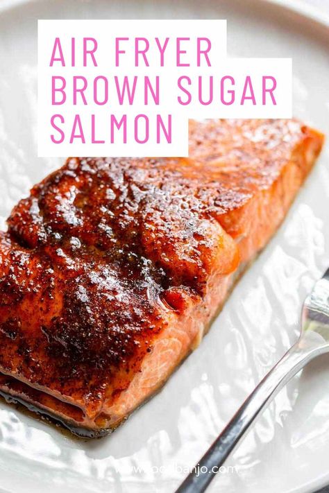 air fryer brown sugar salmon Salmon Recipes Brown Sugar, Fried Salmon Recipes, Salmon In Air Fryer, Brown Sugar Glazed Salmon, Air Fryer Recipes Salmon, Brown Sugar Salmon, Air Fryer Salmon, Air Fryer Fish, Brown Sugar Recipes