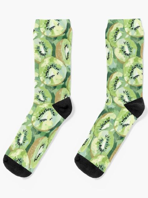 "Summer Fruit Market, Impressionist Tropical Kiwi" Socks for Sale by nonsensegoods | Redbubble Fruit Socks, Fruit Market, Summer Fruit, Living Design, Socks For Sale, Surface Design, Kiwi, Print On Demand, Textiles