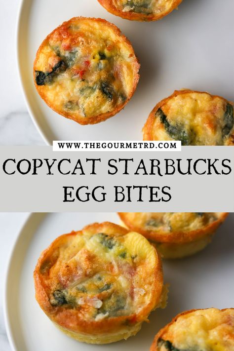 Egg bites with spinach on a white plate Starbucks Pepper Egg Bites Recipe, Sous Vous Egg Bites, Starbucks Eggbites Copycat Recipe Oven, Starbucks Potato Egg Bites Recipe, Egg Bites With Ham, Starbucks Egg Bites Recipe Spinach, Starbucks Eggbites Copycat Recipe Eggwhite, Ham And Egg Bites, Copycat Starbucks Egg Bites Oven