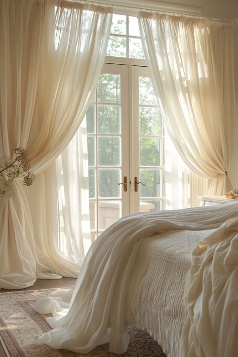 29 Boho Window Treatments for a Stylish Home 5 Boho Window Treatments, Curtains For Arched Windows, Lace Window Treatments, Boho Window, Romantic Curtains, French Style Bedroom, Luxury Windows, Lace Window, Boho Style Decor