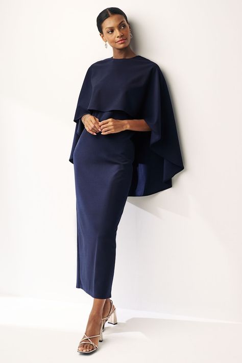 Blue Cape, Look Office, Graduation Party Dresses, Classic Skirts, Maxi Dress Navy, Cape Dress, Wedding Dresses Unique, Tk Maxx, Navy Dress