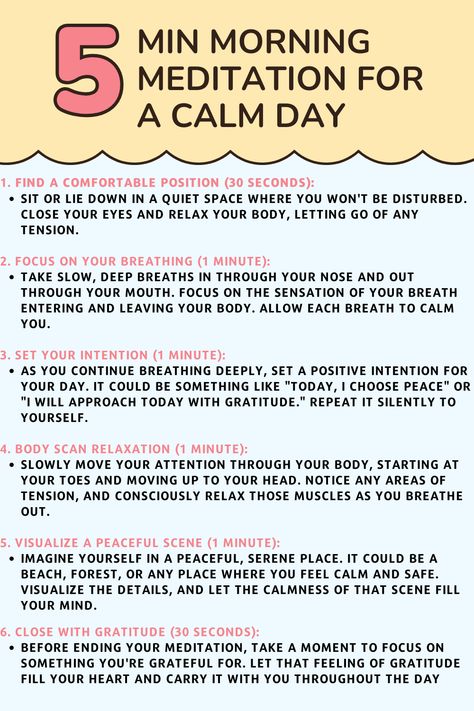 Begin your day with peace and clarity by practicing this 5-minute morning meditation. Perfect for busy mornings, this quick meditation helps you center your mind, reduce stress, and set a calm tone for the rest of the day. Take a few moments for yourself and embrace the serenity that follows. #MorningMeditation #5MinuteMeditation #CalmDay #Mindfulness #StressRelief #StartYourDayRight #MeditationPractice #InnerPeace #WellnessRoutine #MorningRoutine Meditation Ideas Inspiration, Morning Meditation Routine, Morning Meditation Aesthetic, How To Meditate For Beginners, Meditation Tutorial, Meditation For Beginners Spiritual, Morning Meditation For Beginners, Meditation Prompts, Meditation Types