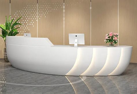 White Elliptical Reception Desk - Modern Minimalism Circular Reception Desk, Led Reception Desk, Medical Reception, Unique Reception Desks, Stone Reception Desk, Marble Reception, Modern Reception Desk Design, White Reception Desk, Small Reception Desk