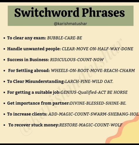 Switch Words For Studies, Switch Codes For Money, Grabovoi Codes For Exam Success, Switchwords For Money, Switch Words For Beauty, Vedic Switch Words, Switch Words For Miracle, Switch Words For Job, Switch Codes