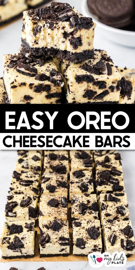 Oreo Cheesecake Bars Easy Oreo Cheesecake, Traditional Cheesecake, Oreo Cheesecake Bars, Caramel Apple Cheesecake Bars, Oreo Cheesecake Recipes, Kids Plate, Yummy Deserts, Oreo Flavors, Cheesecake Bar Recipes