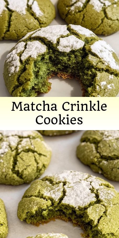 Matcha Crinkle Cookies - A Delicious Twist on a Classic Treat Description: Indulge in the bold flavors of matcha with these scrumptious Matcha Crinkle Cookies. With a crunchy exterior and a chewy center, these cookies are perfect for any occasion. Whip up a batch today and enjoy a unique twist on a timeless favorite. #matchacookies #crinklecookies #japanesedesserts #greentea #bakingfun #teatime #homemadecookies #dessertlovers #instabake #cookiemonster Matcha Crinkle Cookies, Crinkles Recipe, Green Tea Leaves, Matcha Cookies, Traditional Tea, Crinkle Cookies, Japanese Dessert, Homemade Cookies, Sweet Treat