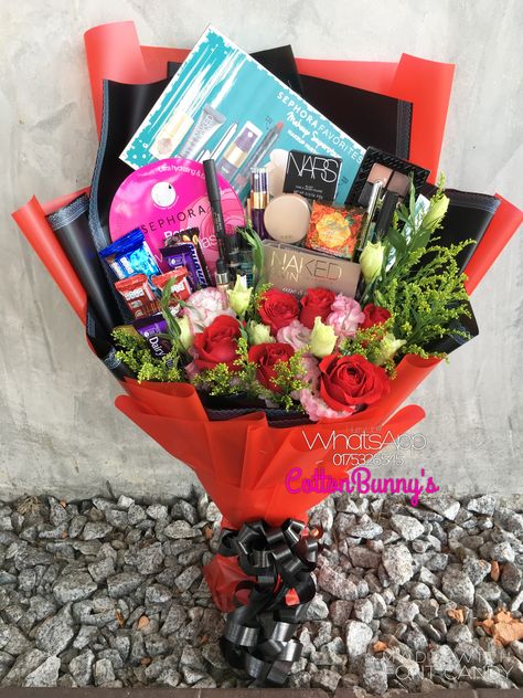 Please do not hesitate to whatsapp me if you require further information  Surprise Delivery Penang Kedah  Kl  Whatsapp No : +60175326545  #makeupbouquet #sephorabouquet #tarte #nars #birthdayparty #surprisedelivery #surpriseplanner #chocolatebox #chocolatebouquet #cottonbunnysflorist #cottonbunnys #bigteddybear #teddybearbesar #bouquet #chocolatebouquet #flowerbouquet #floristpenang Buket Makeup, Makeup Bouquet Gift, Makeup Gifts Basket, Makeup Bouquet, Makeup Basket, 18th Birthday Gifts For Girls, Edible Bouquets, Sweets Gift, Diy Gifts For Friends