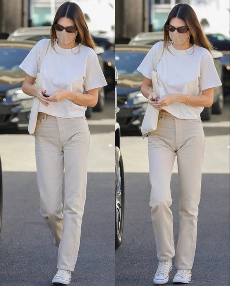 Beige Jeans Outfit Summer, Creme Jeans Outfit, Beige Jeans Outfit Aesthetic, Creme Pants Outfit, Cream Outfit Hijab, Creme Outfits, Cream Trousers Outfit, Beige Jeans Outfit, Cream Pants Outfit