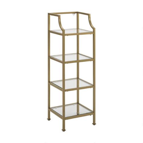 Milayan Metal And Glass Bathroom Etagere Shelf - v1 Short Bookshelf, Bathroom Etagere, Small Bookcase, Bookcase Styling, Bathroom Storage Solutions, Tempered Glass Shelves, Etagere Bookcase, Glass Bathroom, Glass Storage