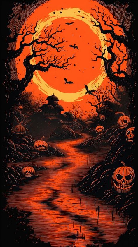 Wallpaper halloween outdoors jack-o'-lantern tranquility. | premium image by rawpixel.com / Bambamfefe Iphone Wallpaper Halloween, Halloween Outdoors, Wallpaper Horror, Backgrounds Halloween, Wallpaper Halloween, Holiday Halloween, More Wallpaper, Halloween Backgrounds, Retro Wallpaper