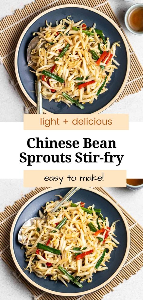 Crunchy, juicy, and lightly seasoned, this Chinese bean sprouts stir-fry is a family favorite! A light vegetable side dish that is versatile, easy to make, and ready in 10 minutes. Bean Sprouts Recipe, Stir Fry Bean Sprouts, Bean Sprout Recipes, Vegetarian High Protein, Bean Sprout, Vegetable Side Dish, Sprouts Recipe, How To Cook Beans, Healthy Summer Recipes