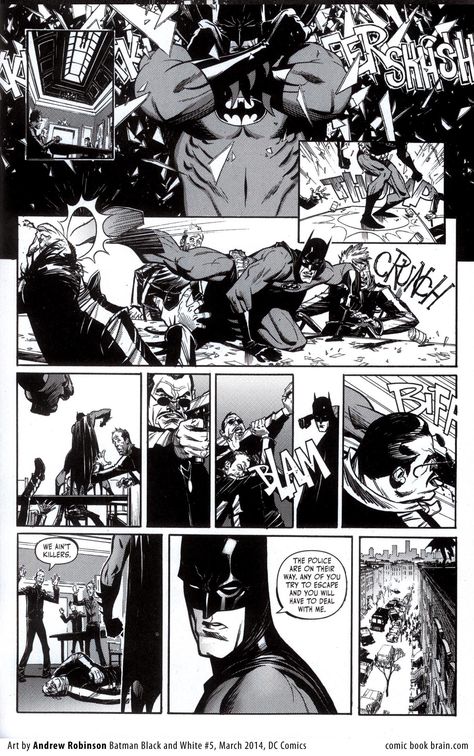 Batman Black and White #5 -Andrew Robinson Batman Comics Black And White, Comic Book Page Art, Black And White Comic Book Wallpaper, Batman Comic Panels Black And White, Batman Panel Comic, Black And White Comic Strip, Batman Comic Art Black And White, Andrew Robinson Art, Batman Comic Page