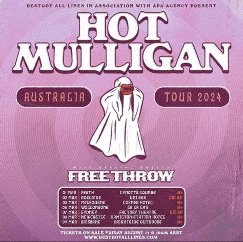 Hot Mulligan, Free Throw, Tattoo Inspo, Brisbane, Melbourne, Hotel