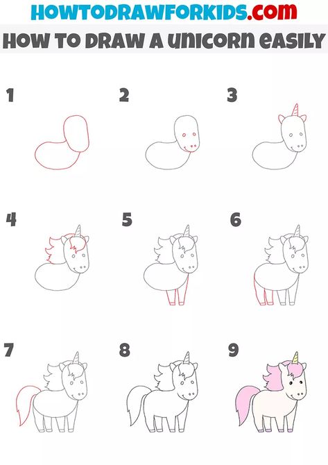 How to Draw a Unicorn Easily - Easy Drawing Tutorial For Kids How To Draw An Unicorn, How To Draw Unicorns For Kids, How To Draw A Unicorn Easy Kids, How To Draw A Unicorn, Unicorn Drawing Easy, How To Draw Unicorn, Draw Unicorn, Draw A Unicorn, Nanny Activities