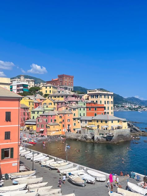 Such a beautiful view, visit the Boccadasse in Genova Italy for a nice day trip Genova Italy Aesthetic, Italia Aesthetic, Traveling Italy, Genova Italy, Summer In Italy, Genoa Italy, Italy Beaches, Mediterranean Summer, Italy Aesthetic