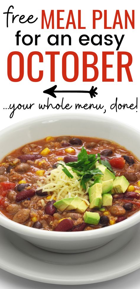 Fall Meal Plans On A Budget, October Menu Plan, October Meal Plan Calendar, October Meal Plan Dinners, Food Planner Meal Planning, November Meal Plan, October Meal Plan, Weekly Menu Ideas, Budget Meal Ideas