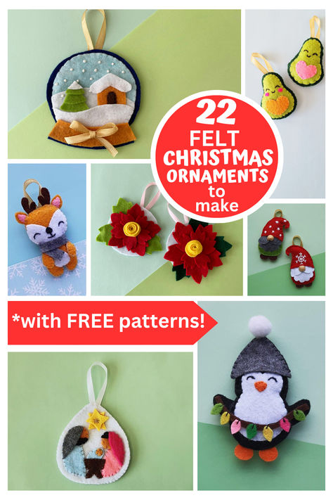 Sew this fun and ffestive felt Chrismtas ornaments to deocrate your tree this year. These fun felt Christmas ornaments include Santa and reindeer, cute woodland animals, elves and more! Or, use these felt christmas ornaments as festive homemade gift tags! Kids Felt Ornaments Diy, Diy Felt Ornaments For Kids, Cricut Felt Ornaments Diy, Free Felt Patterns Printables Christmas, Diy Easy Felt Christmas Ornaments, Felt Ornaments Patterns Free Diy Crafts, Cricut Felt Ornaments, No Sew Felt Ornaments, Felt Animal Christmas Ornaments