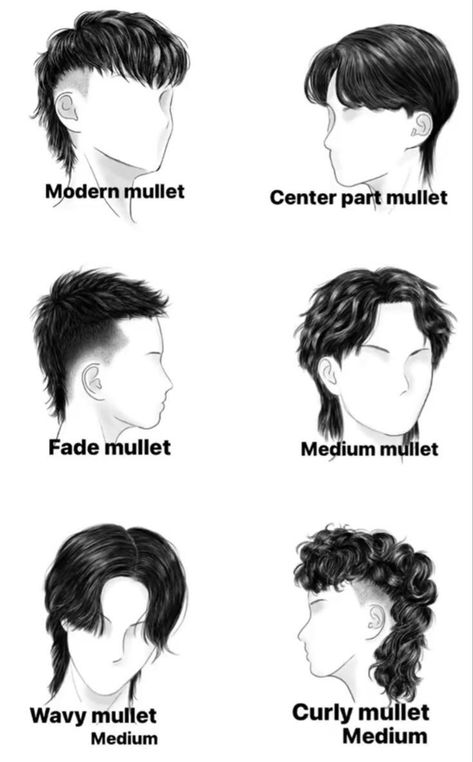 Mulet Hair Styles For Men, Mullet Hairstyle Mens Drawing, Mullet Lungo Uomo, Anime Haircut Men, Mullet Outfits Men, Haircut For Men Mullet, Different Types Of Mullets, Mullet Hairstyle Mens Straight Hair Long, Cortes Random