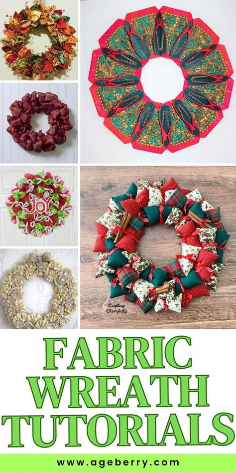 Want to make a unique Christmas wreath? Try sewing one with fabric. This post shows several ways to create fabric wreaths, from simple to more detailed designs. You'll learn about different techniques like fabric twisting, folding, and quilting. Some projects use holiday-themed prints, while others focus on texture and color. These ideas can help you make a special wreath for your home or as a gift. Fleece Wreath Diy, Christmas Wreath Sewing, Fabric Christmas Wreath Diy, Cloth Wreaths How To Make, Christmas Fabric Wreaths Diy, Diy Fabric Wreaths For Front Door, Quilted Wreaths Free Patterns, Fabric Christmas Wreaths To Make, Fabric Circle Crafts