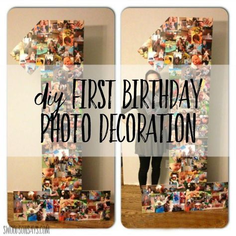 Birthday Party DIY Photo Collage Photo Collage For Birthday, Collage For Birthday, Creative Photo Collage, Photo Wall Collage Ideas, Birthday Photo Displays, Wall Collage Ideas, First Birthday Decorations Girl, Photo Collage Diy, Boys First Birthday Party Ideas