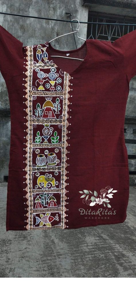 Handpainted Kurti Panjabi Painting, Work On Kurti, Warli Painting, Painted Clothes Diy, Clothes Diy, Painted Clothes, Diy Skin Care, Fabric Painting, Natural Skin