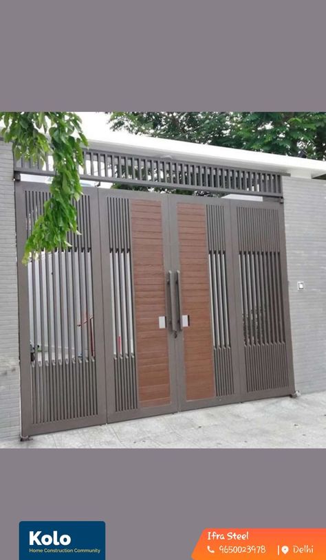 Frontmaingate, steelgate, koloapp, kerala, exterior, delhi Steel Gates Design Entrance, Main Entrance Parking Door Design, Wpc Gate Design Modern, Ms Steel Gate Design, Curved Gate Entrance, Ms Gates Design, Steel Main Gate Design Front Doors, Parking Gate Design Entrance, Iron Main Gate Design Modern Latest