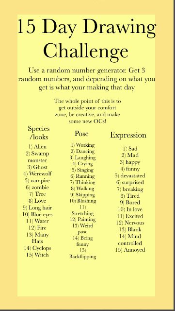 Drawing Generator Ideas, Drawing Random Generator, Setting Poses Drawing, Oc Challenge Random Number Generator, Random Themes To Draw, Random Art Generator, Random Generator Drawing, Line Art Challenge, 15 Days Drawing Challenge