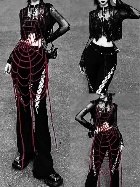 Spider Web Skirt, Spider Aesthetic Outfit, Deathrock Outfits, Spider Themed Outfit, Spider Web Outfit, Web Outfit, Crochet Vampire, Spider Outfit, Spider Web Dress