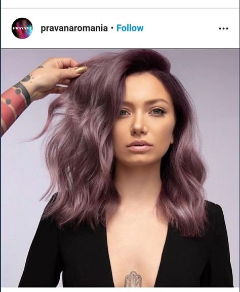 Lavender With Brown Hair, Ashy Lilac Brown Hair, Violet Ash Brown Hair, Ashy Violet Hair, Violet Bob Hair, Aubrey Hair Color, Smokey Mauve Hair, Light Plum Hair, Lilac Brown Hair