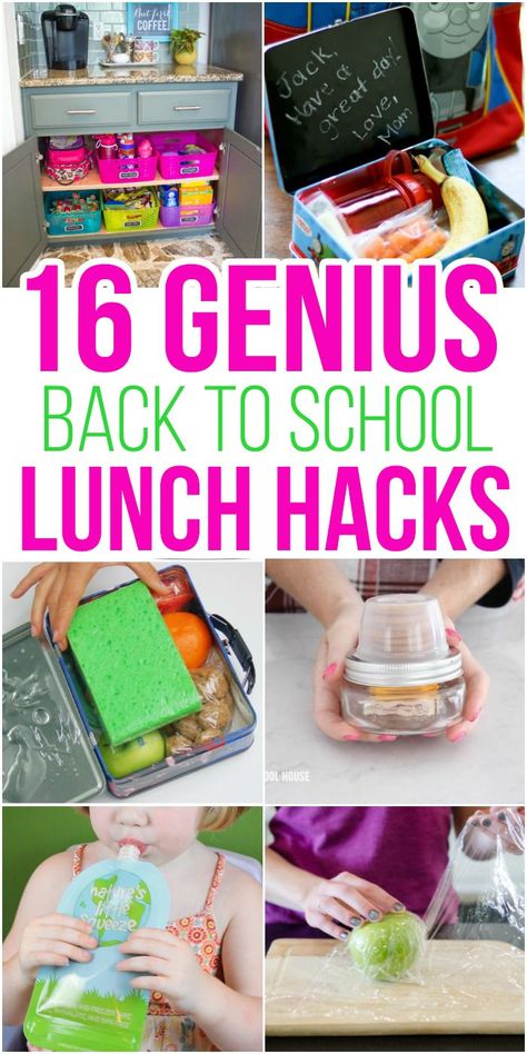 16 Smart School Lunch Hacks School Lunch Hacks, Lunch Packing Station, Lunch Hacks, Lunch Box Hacks, Easy Packed Lunch, Diy Lunch, Kids Packed Lunch, Box Hacks, School Lunch Ideas