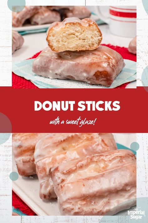 These Donut Sticks are coated in a sweet glaze and taste just like your favorite Little Debbie treats. The deep-fried dough is crunchy on the outside and soft and cakey on the inside. Made without yeast, they can be ready for breakfast in under an hour. Donut Sticks Recipe, Sourdough Donut, Doughnut Board, Christmas Holiday Recipes, Yummy Pastries, Donut Sticks, Cake Donut, Sweet Glaze, Donut Recipe