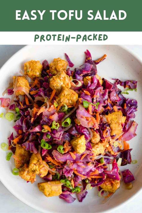 High-Protein Tofu Salad with roasted red cabbage that's loaded with antioxidants. A tasty, healthy, meal-prep friendly vegan lunch or dinner. Peanuts Recipes, Dressing Rich, Cooking Schedule, Entree Salads, Asian Tofu, Roasted Red Cabbage, Red Cabbage Recipes, Main Salad, Seitan Recipes