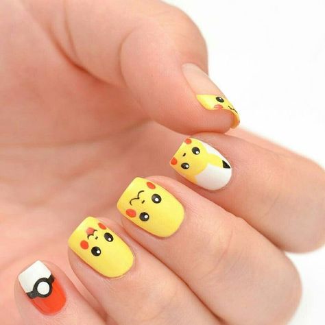 100+ Gorgeous Nail Art Designs To Try In 2022-2023 Pikachu Nails, Bts Nails, Kids Nail Designs, Crazy Nail Art, Queen Nails, Pokemon Theme, Anime Nails, Japanese Nail Art, Nails For Kids